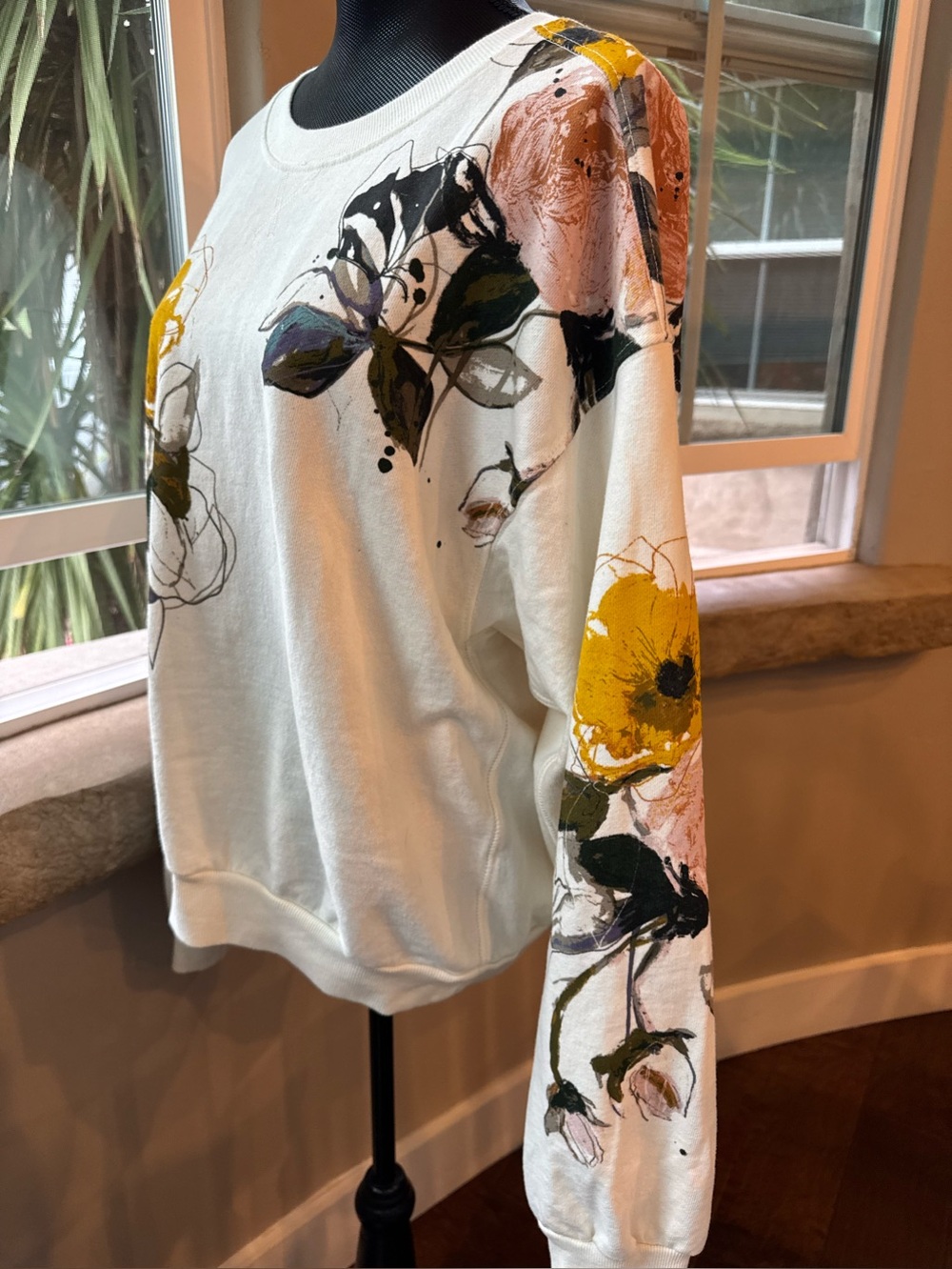 Pilcro - Anthropologie The Niki Bubble Cream Floral Sweatshirt Women's Size L - Picture 6 of 16